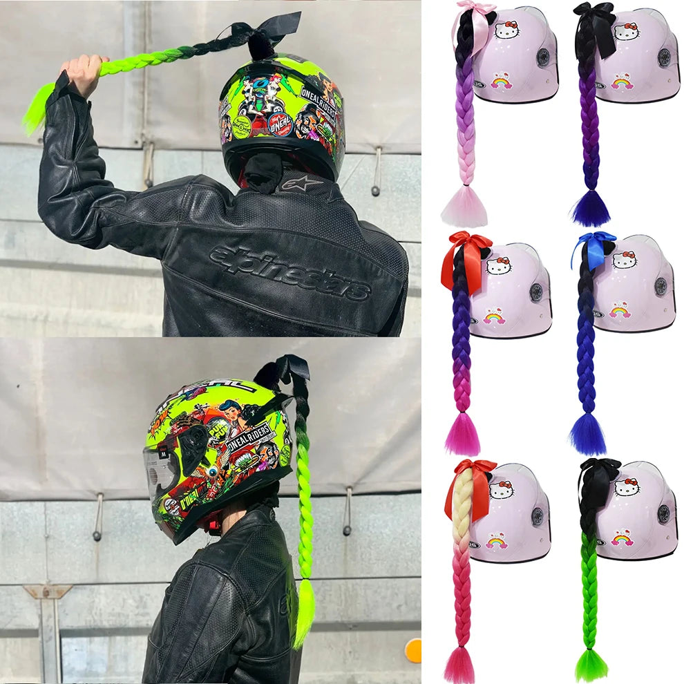 Trança para capacete com ventosa e laço para motociclistas