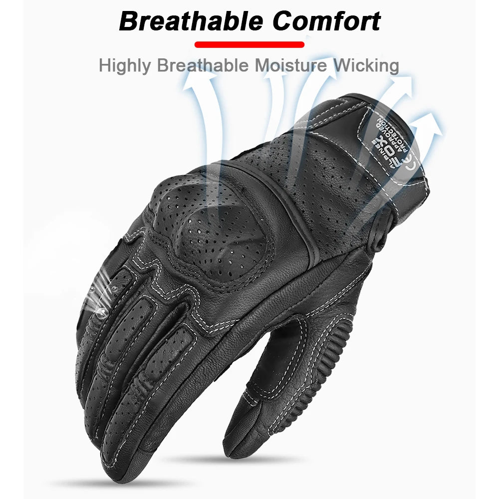 Retro Perforated Leather Motorcycle Gloves – Lightweight & Breathable Summer Riding Gear