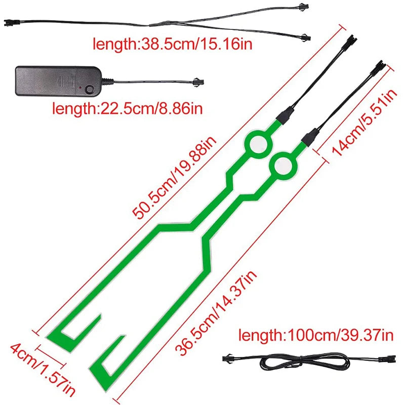 2pcs LED Helmet Strip Neon Light DIY Adhesive for Night Riding