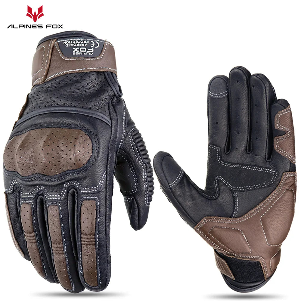 Retro Perforated Leather Motorcycle Gloves – Lightweight & Breathable Summer Riding Gear