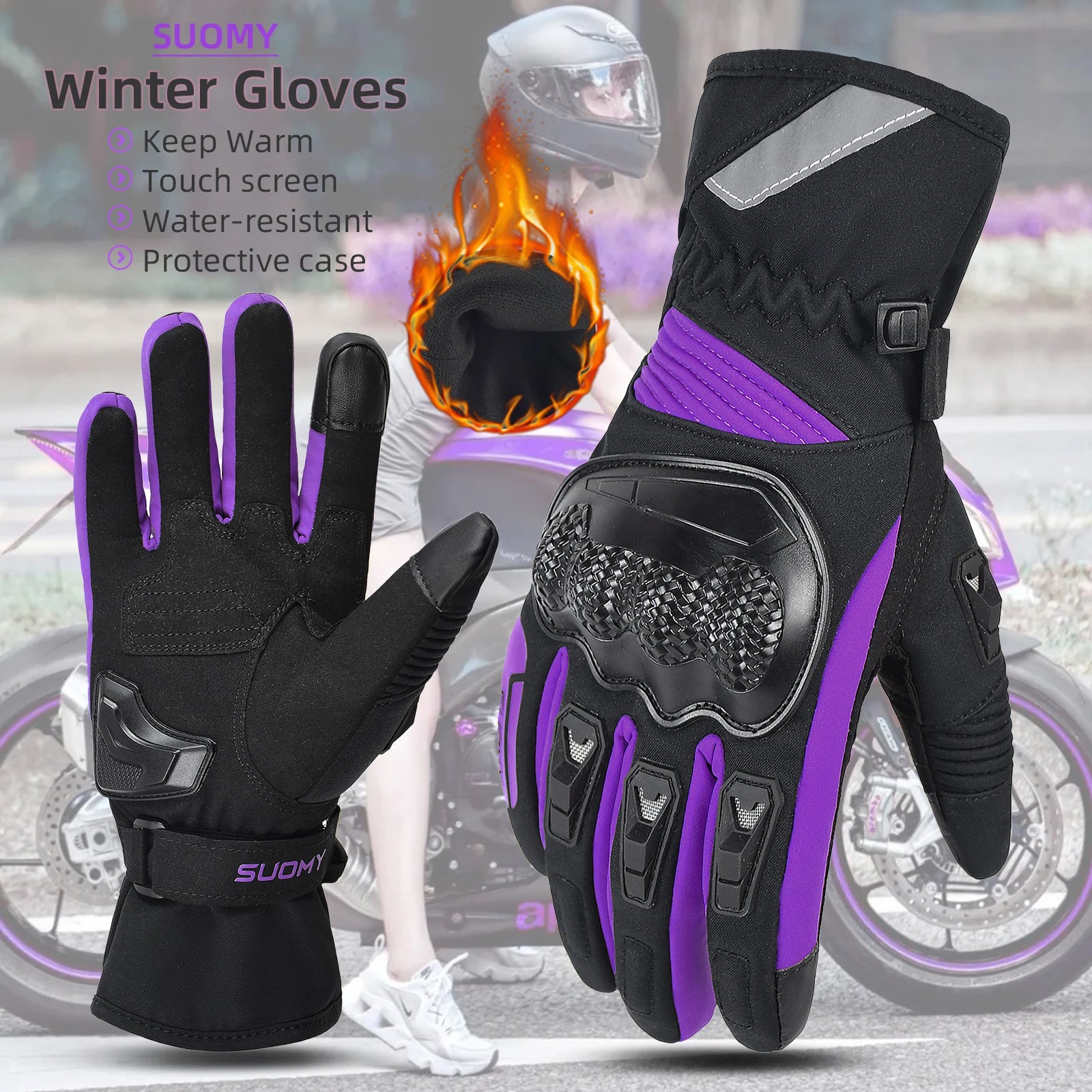 SUOMY Women’s Winter Motorcycle Gloves – Warm, Anti-Slip & Comfortable for Cold-Weather Riding