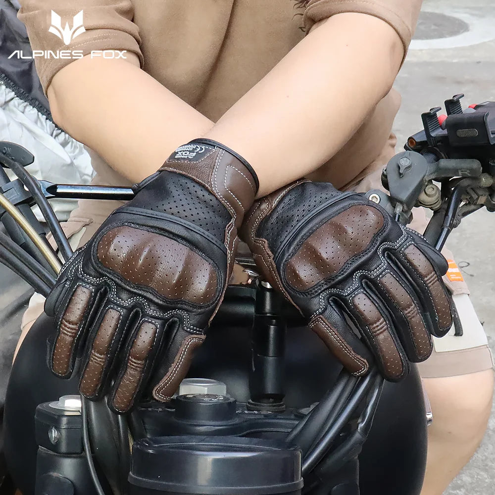 Retro Perforated Leather Motorcycle Gloves – Lightweight & Breathable Summer Riding Gear