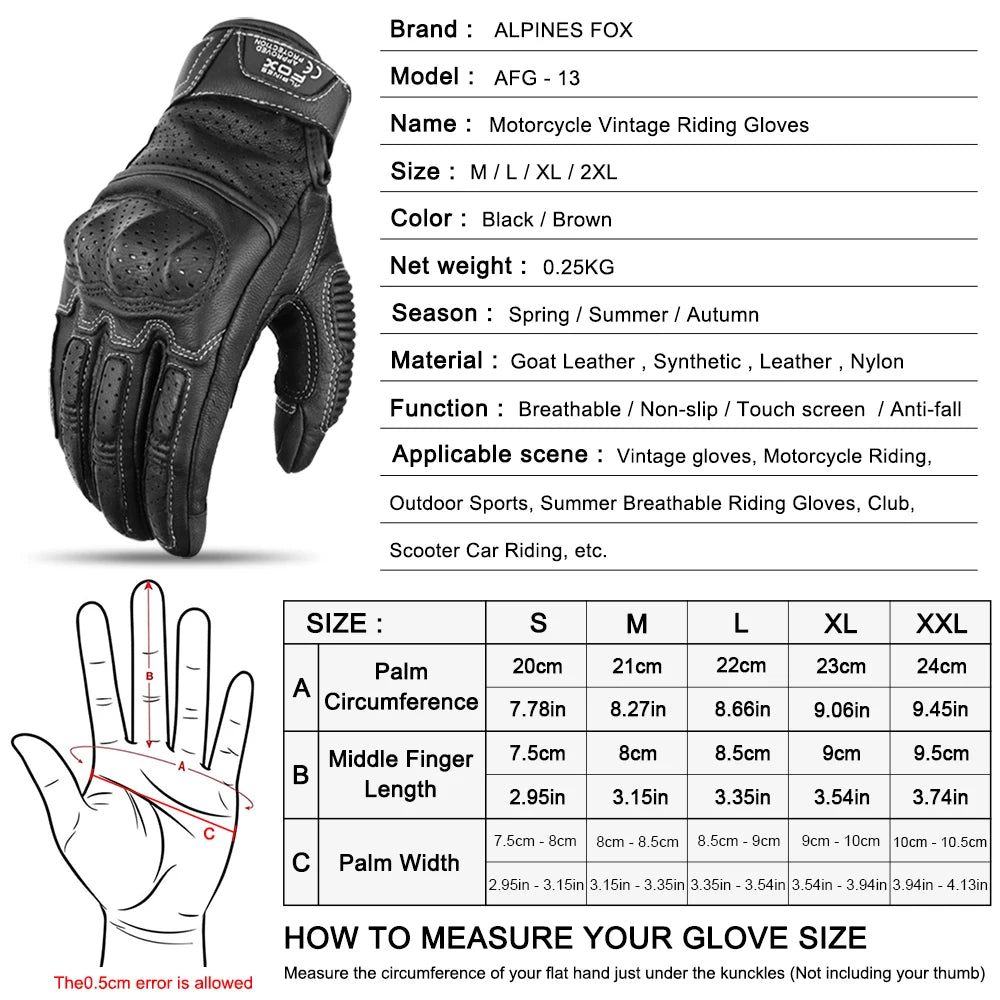 Retro Perforated Leather Motorcycle Gloves – Lightweight & Breathable Summer Riding Gear