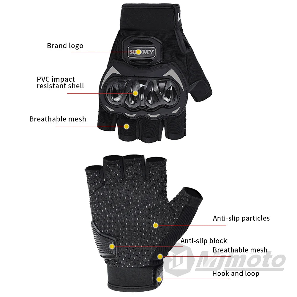 SUOMY Fingerless Motorcycle Gloves – Breathable, Anti-Slip & Comfortable for Summer / Mid-Season Riding