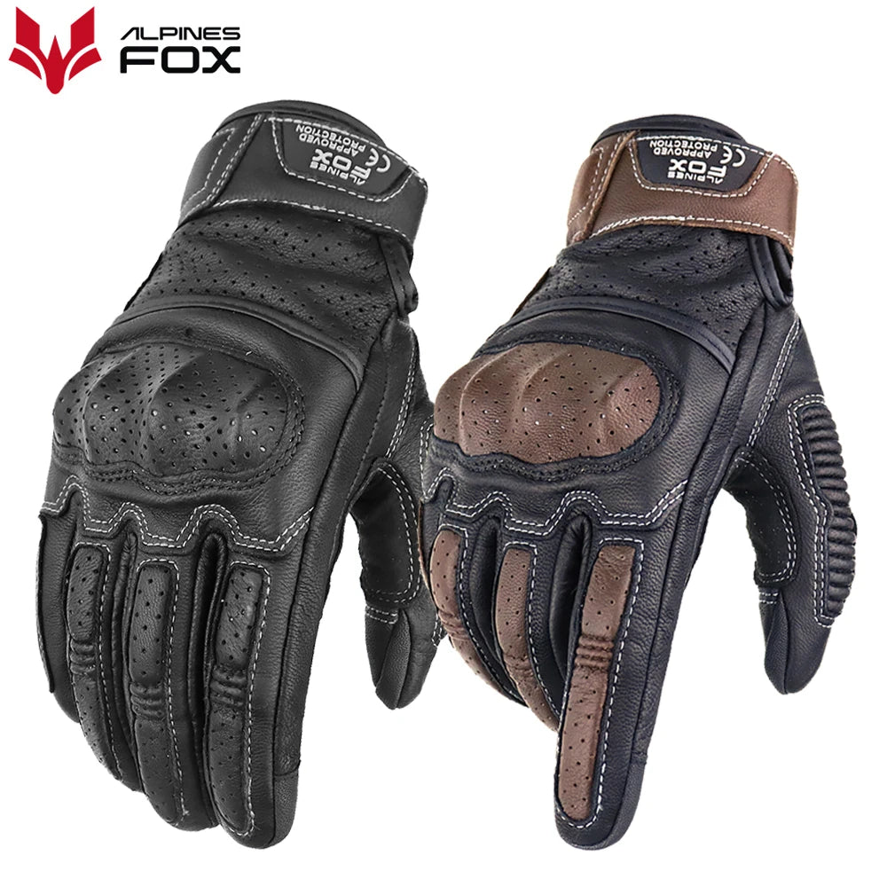 Retro Perforated Leather Motorcycle Gloves – Lightweight & Breathable Summer Riding Gear