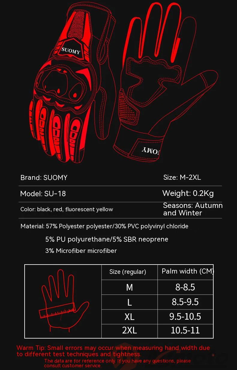 SUOMY Winter Waterproof Motorcycle Gloves – Touch Screen, Full Protection & Thermal Comfort