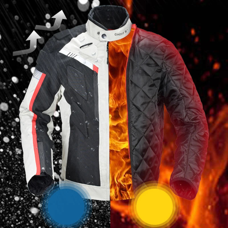 Casaco impermeável para motociclismo Ghost Racing com proteção, ideal para estrada e turismo.